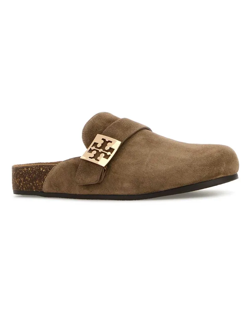 Tory Burch Women's Beige Suede Mellow Slippers Riverrockgold Flat Shoes Beige