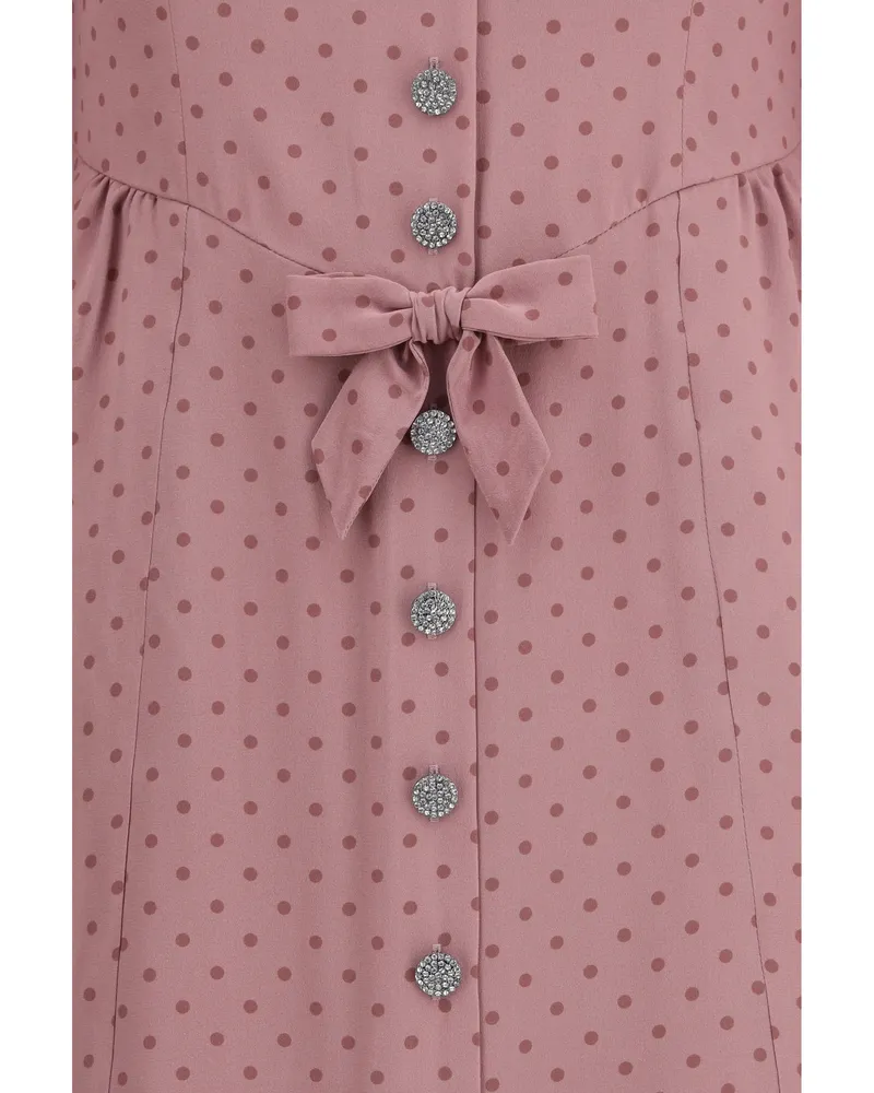 Alessandra Rich Women's Midi Dress Polka Dot Mauve Silk Pink