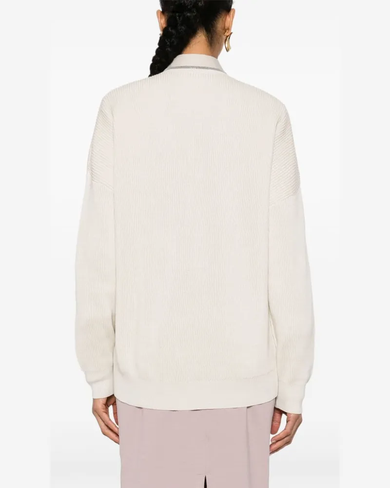 Brunello Cucinelli Women's Monili-Chain Ribbed Jumper Aw24 W Beige
