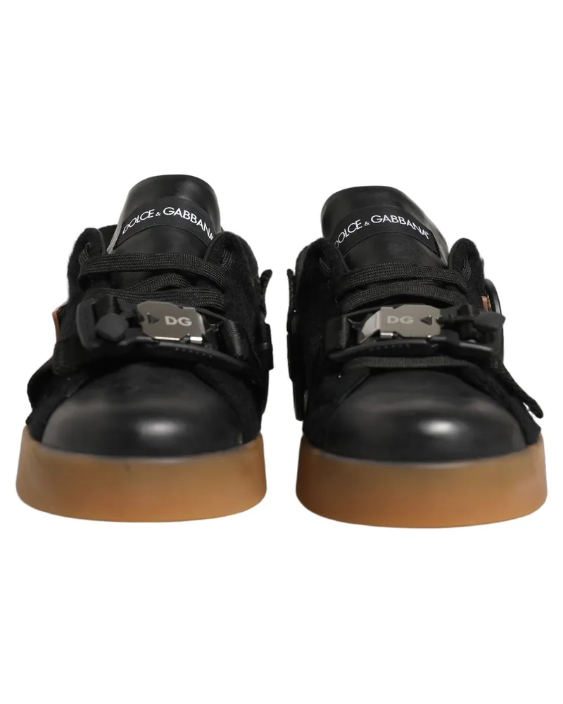 Dolce & Gabbana Black Leather Low Trainers Men Sneakers Shoes Cotton Nylon Viscose Calf Multicolor