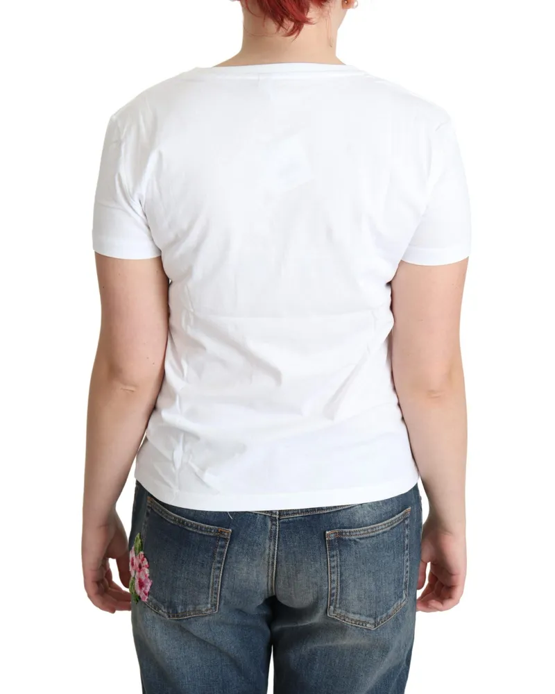 Moschino Women's White Cotton Come Play 4 Us Print Tops T-Shirt White
