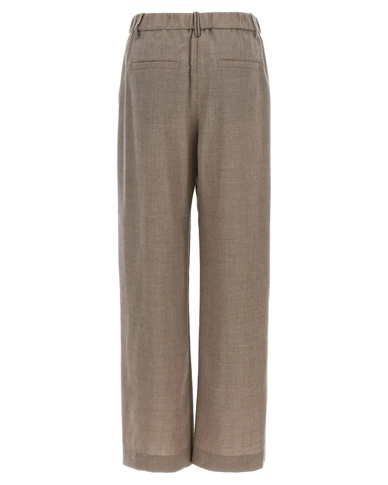 Brunello Cucinelli Wide-Leg Virgin Wool Trousers — Taupe Taupe