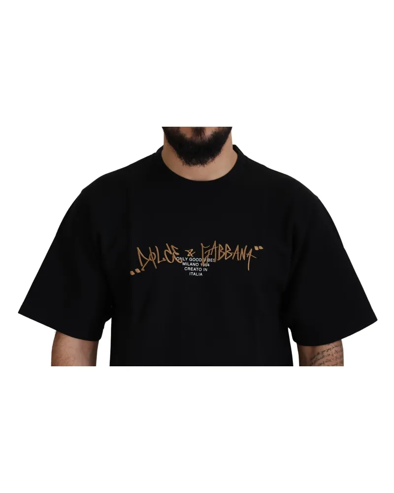 Dolce & Gabbana Men Black Logo Cotton Crewneck T-Shirt Black