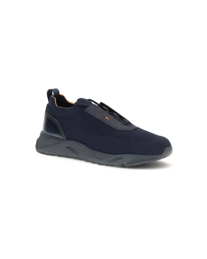 Santoni Men's Blue Fabric Athletic Sneakers Navy