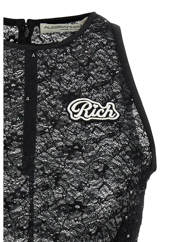 Alessandra Rich Logo-Embroidered Lace Tank Top — Black Black