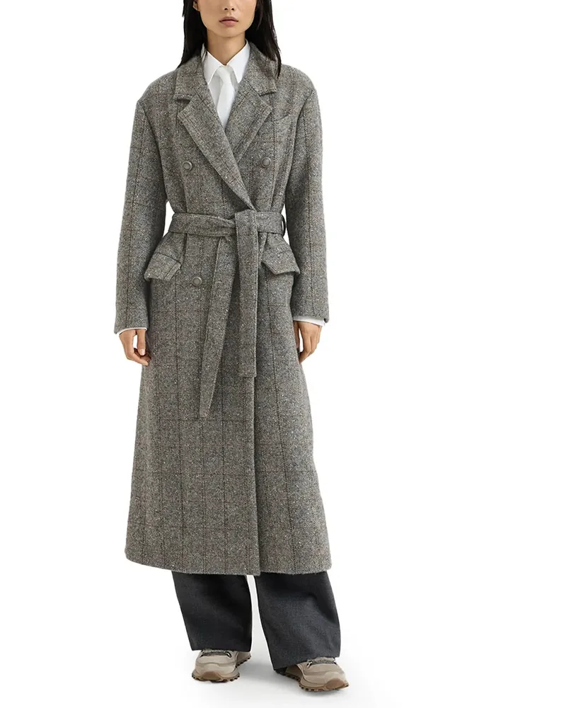 Brunello Cucinelli Check Tweed Coat — Gray Gray