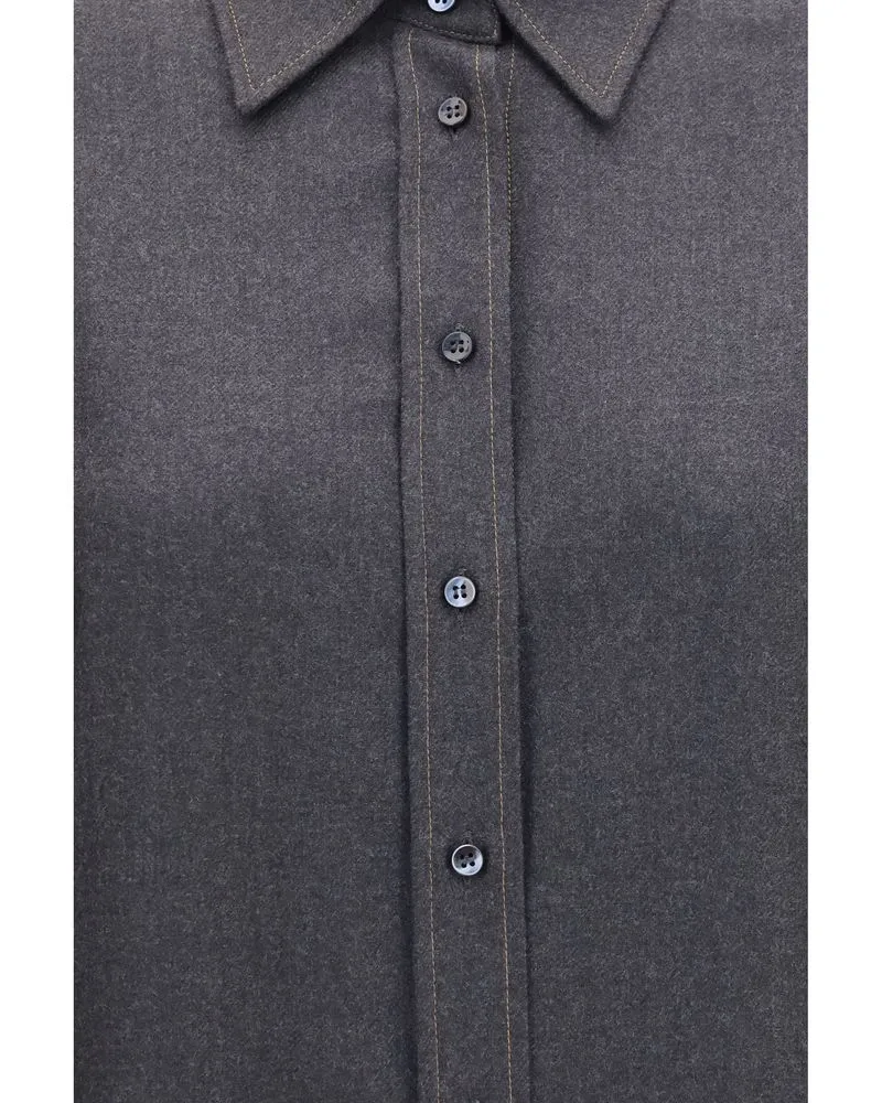 Brunello Cucinelli Women's Gray Wool Oves Aries Dress Shirt Gray