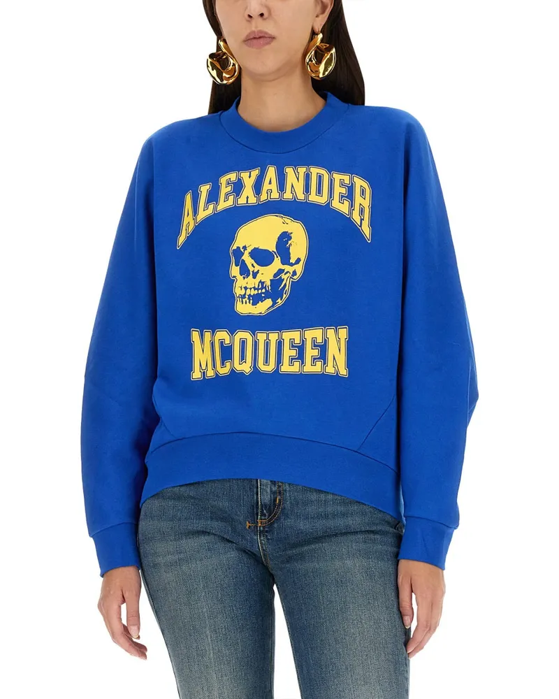 Alexander McQueen Varsity Skull Logo Sweatshirt — Blue Blue