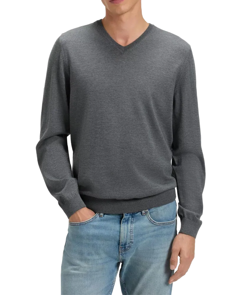 HUGO BOSS Men's Melba V-Neck Virgin Wool Sweater Grey Clothing > Knitwear Gray