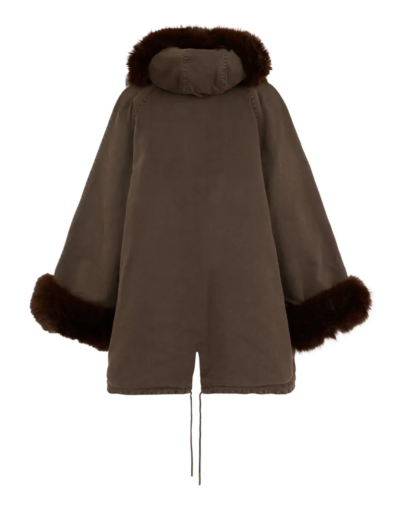 Pinko Faux Fur-Trimmed Jacket — Brown Brown