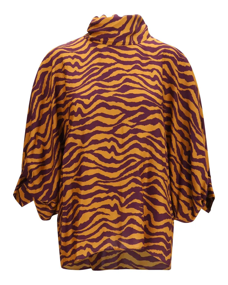 Kristina Ti Tiger-Print Silk Blend Blouse — Orange Orange