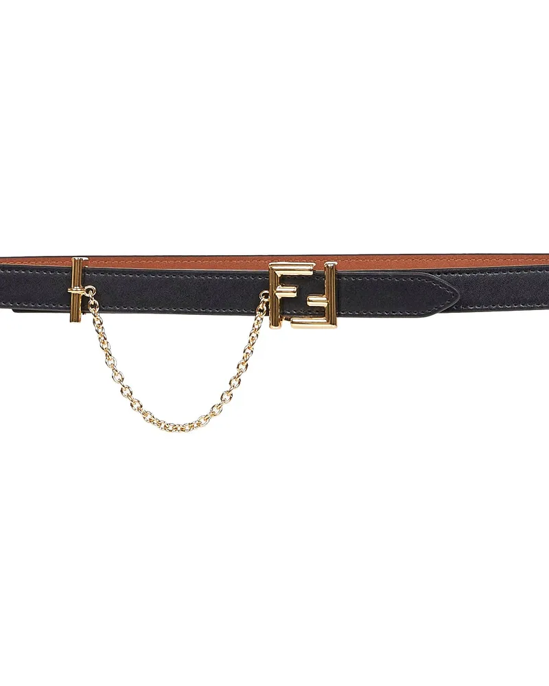 Fendi Women's Two-Tone Leather Reversible Belt Black Calf Black