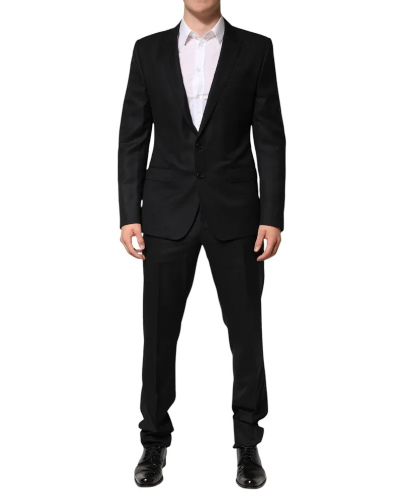 Dolce & Gabbana Men's Black Jacquard Single Breasted 2 Piece Suit Virgin Wool Silk Cashmere Black