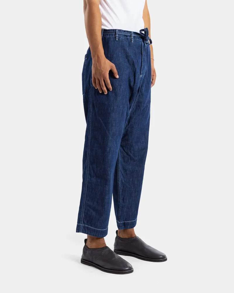 Casey Casey Men's Tie Me Up Raw Indigo Denim Trousers Blue Blue