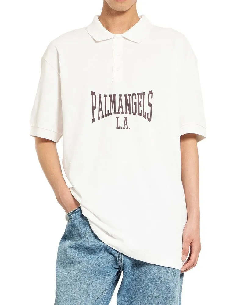 Palm Angels Men's White Cotton Polo Shirt White