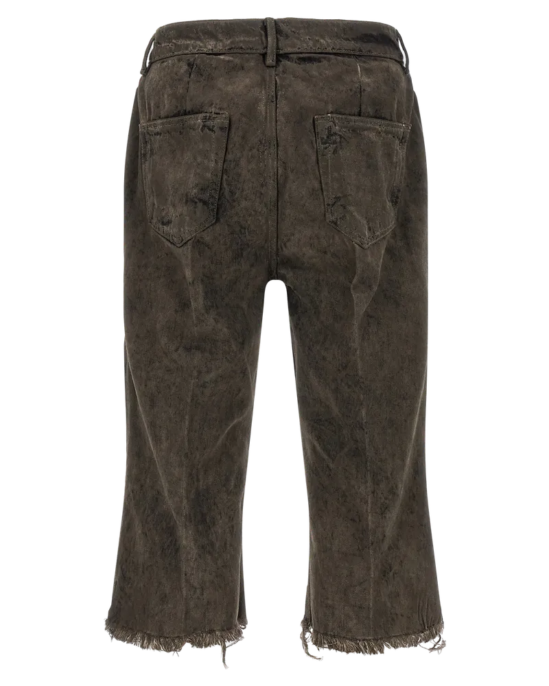 Rick Owens Frayed Raw Hem Denim Bermuda Shorts — Gray Gray