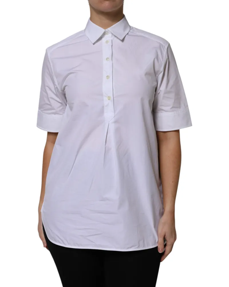 Dolce & Gabbana Women's White Cotton Short Sleeves Collared Polo Top White