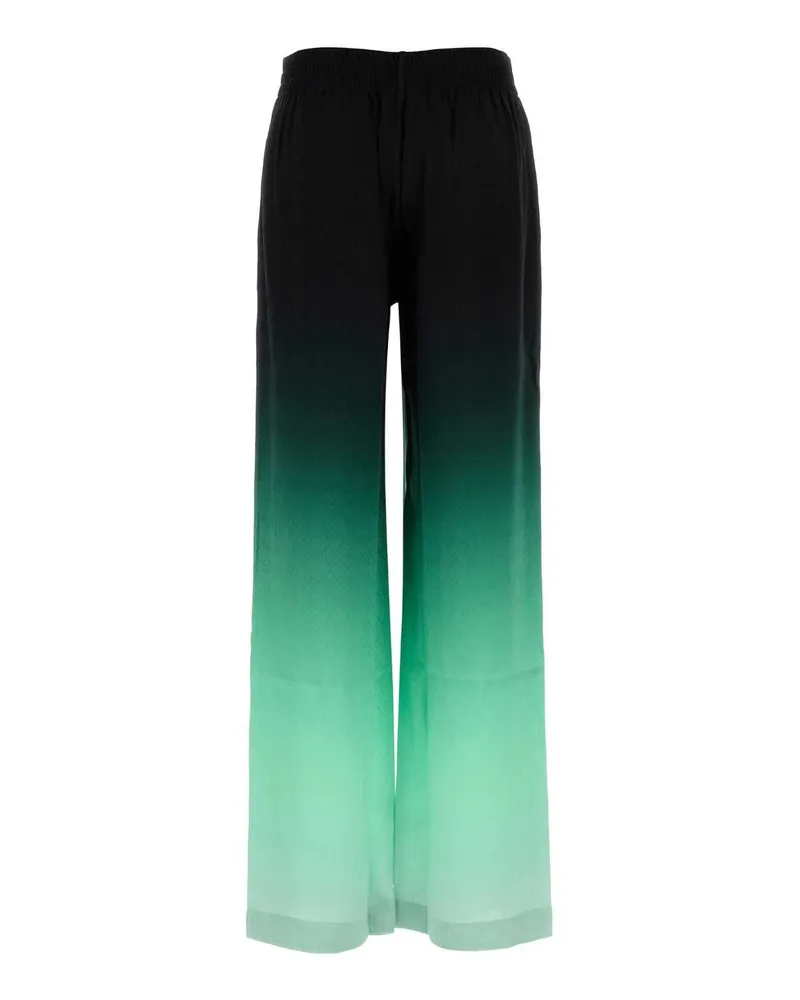 Casablanca Paris Women's Embroidered Satin Wide-Leg Pant Gradient Main: Silk Pantaloni Black