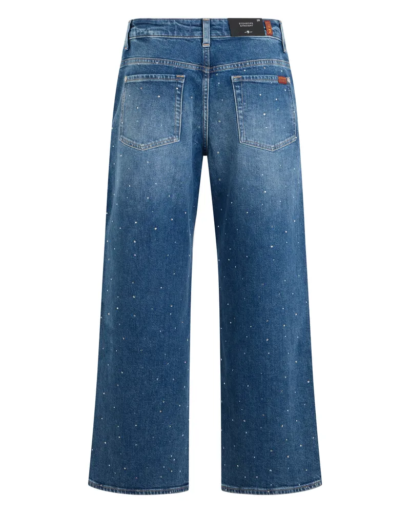7 for all mankind Women's Denim Jeans Blue Shine Cotton Straight-Leg Blue