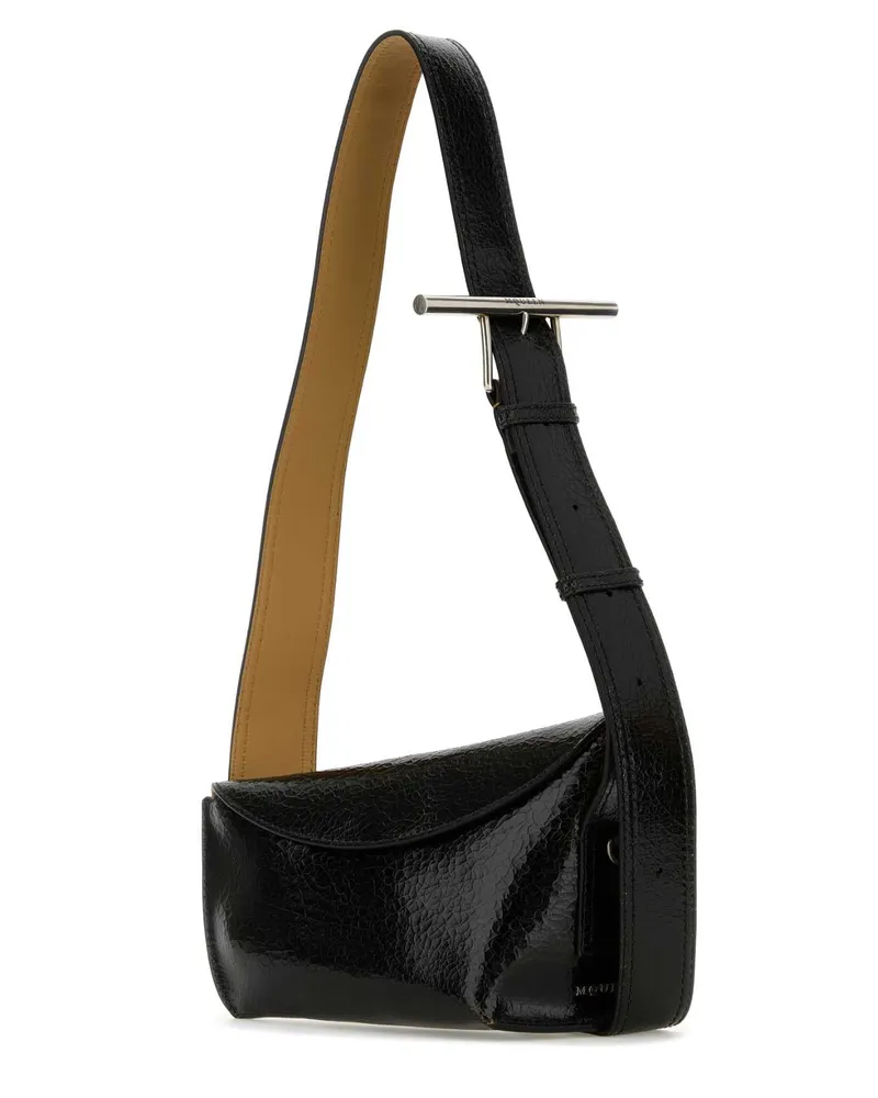 Alexander McQueen Men's Black Leather Sling Crossbody Bag Blackcaramelsilver Borse A Tracolla Black