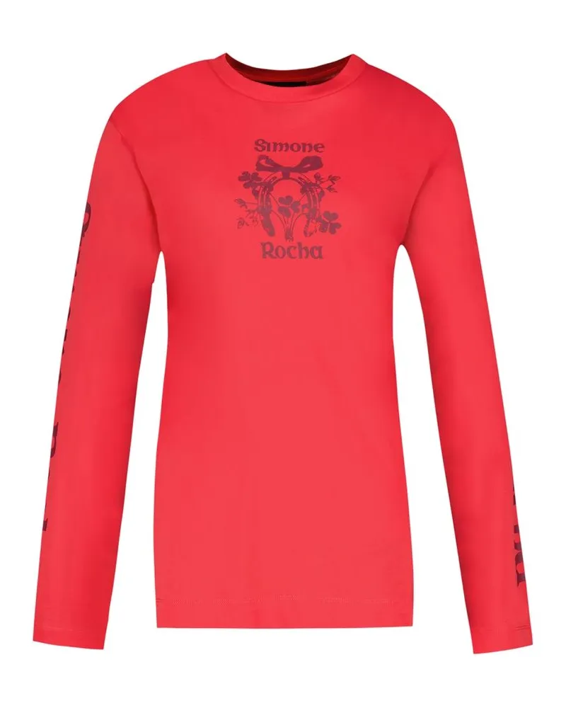 Simone Rocha Women's Coming Up Roses T-Shirt -  Cotton Red Ready-To-Wear T-Shirts Red