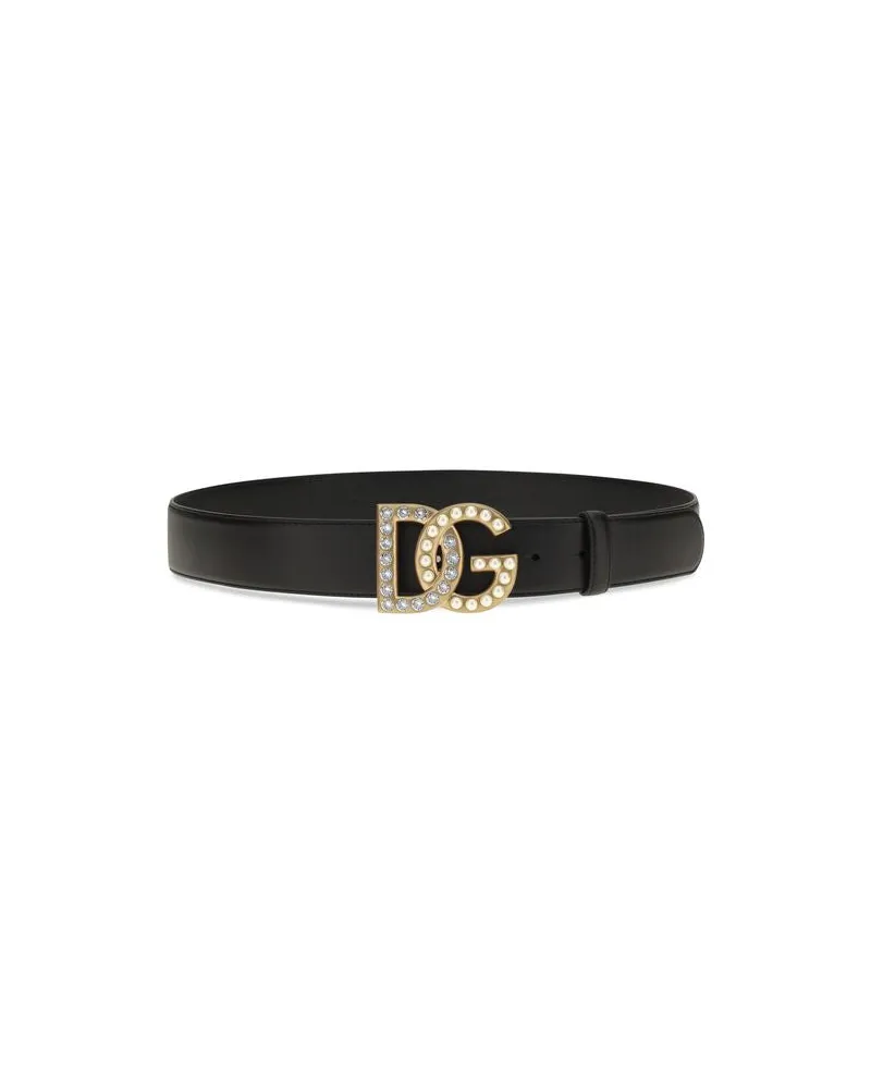Dolce & Gabbana Crystal-Embellished DG Logo Belt — Black Black