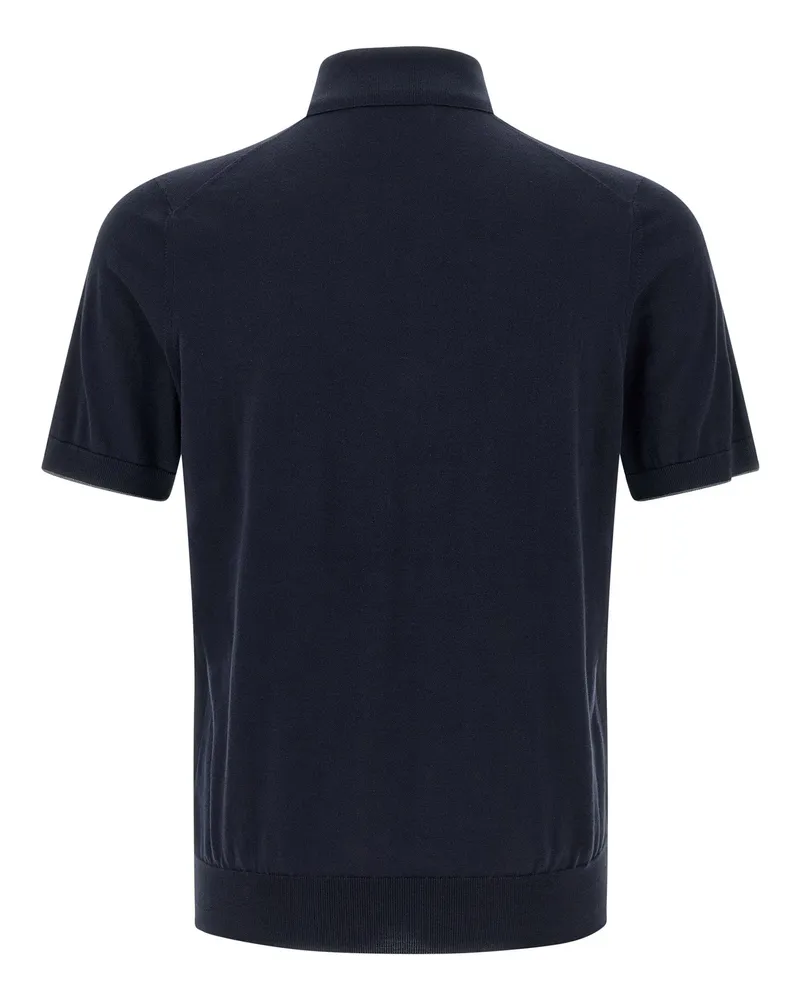 Brunello Cucinelli Logo-Embroidered Cotton Knit Polo Shirt — Navy Navy