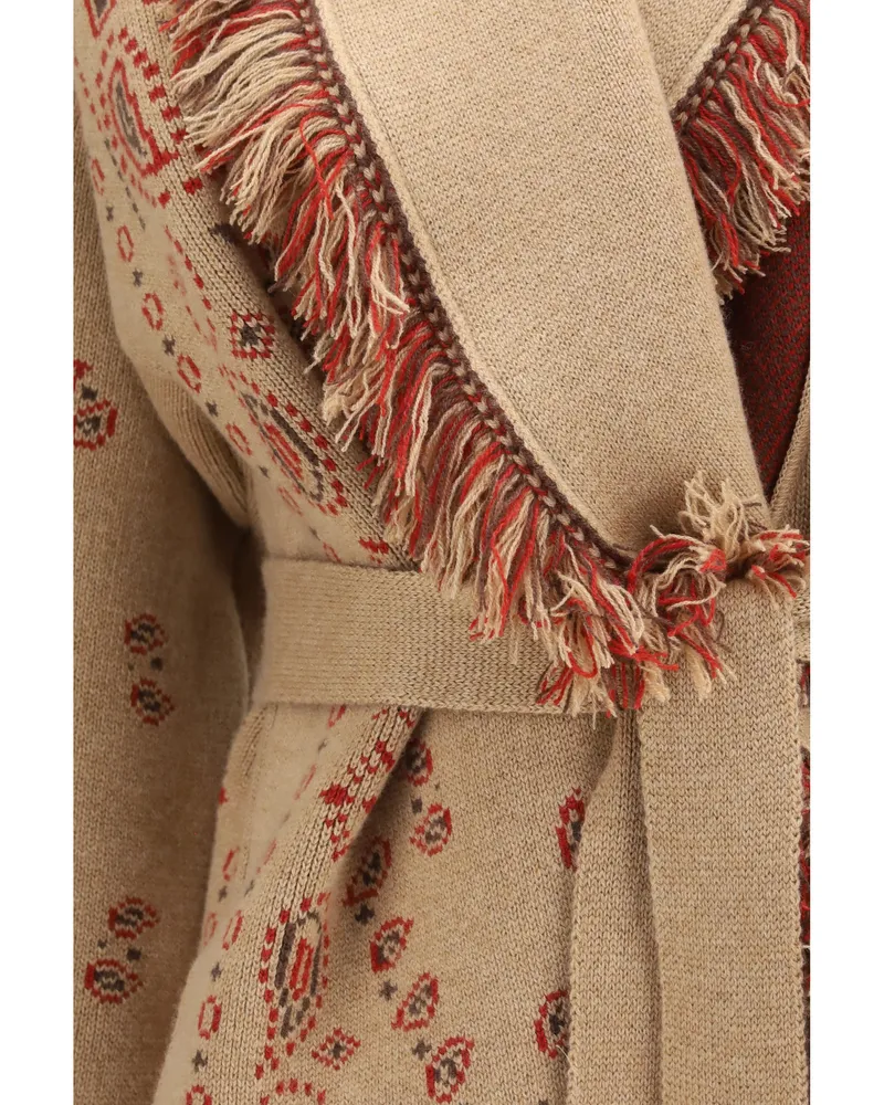 Alanui Women's Cardigan Icon Jacquard Cashmere With Belt Camel-Multicolour Camel/multicolour Sweater 