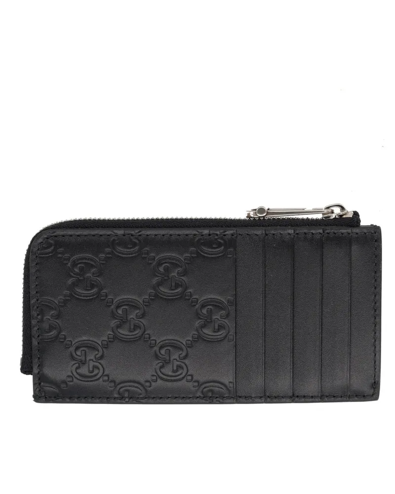 Gucci GG Emblem Calfskin Card Case — Black Black