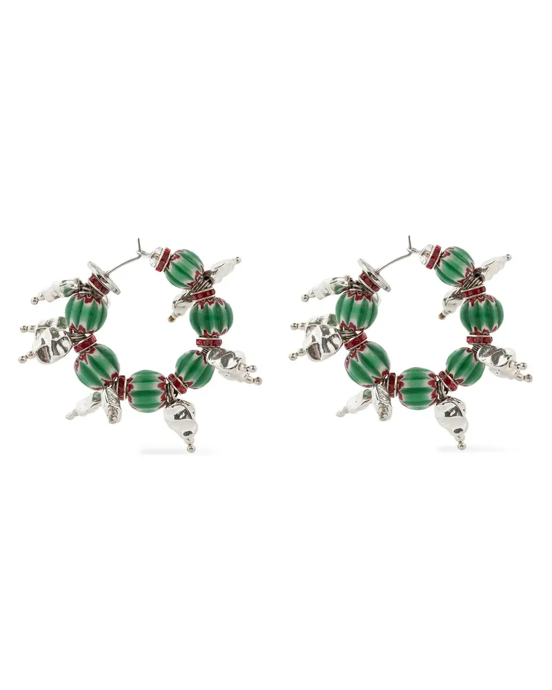 Dries van Noten Striped Pearl & Crystal Earrings — Green Green