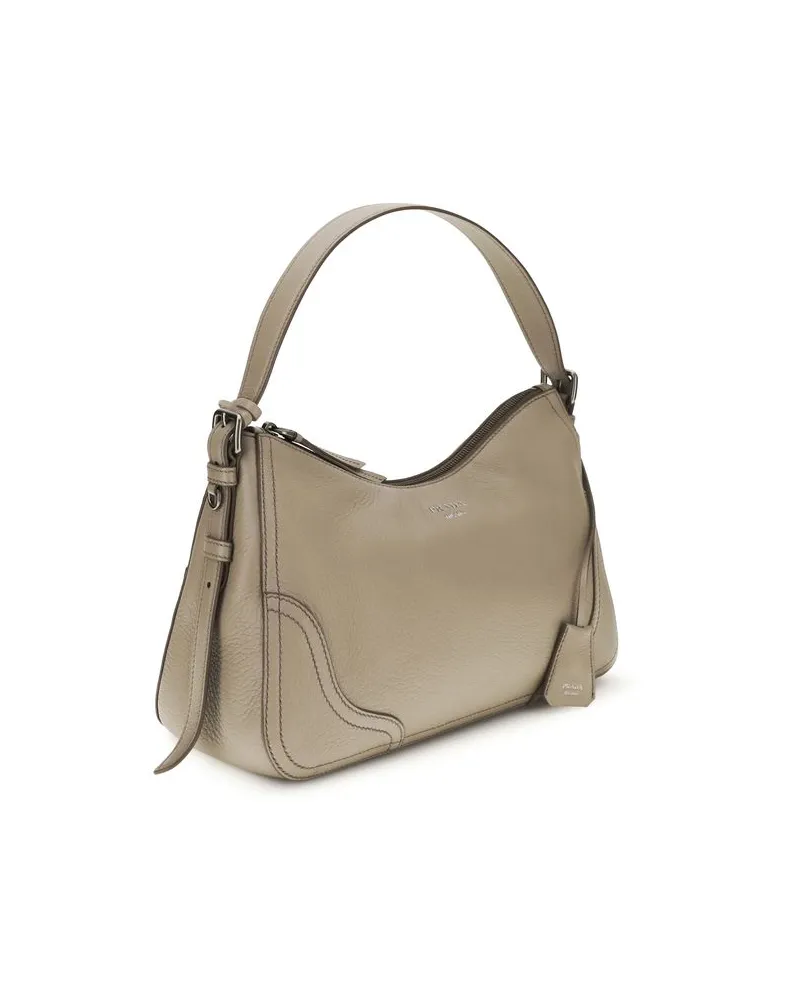 Prada Women's Gray Calf Leather Bos Taurus Shoulder Bag Gray