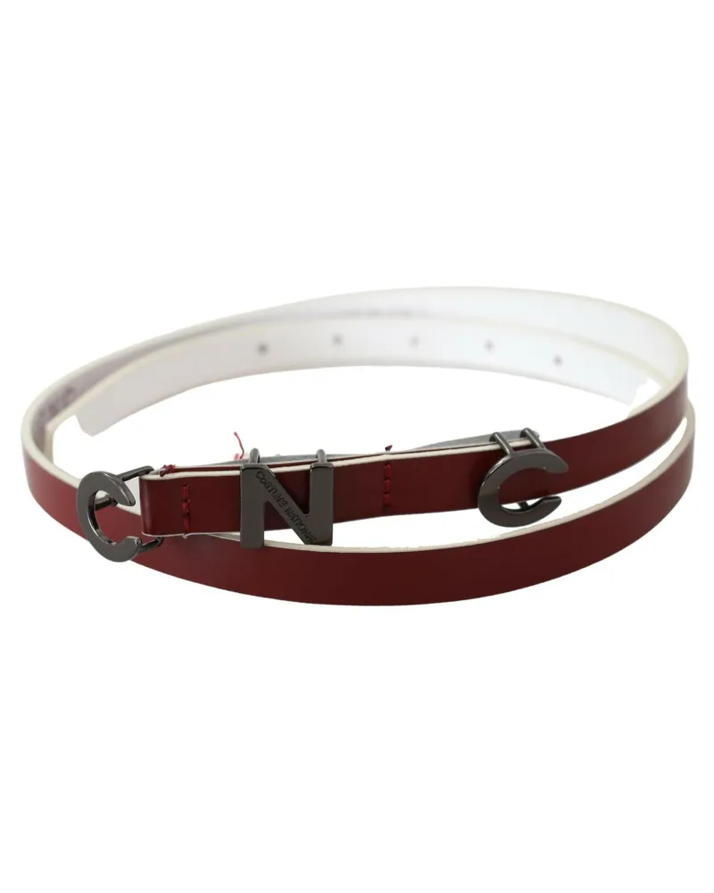CoSTUME NATIONAL Women's Maroon Leather Logo Skinny Fashion And Black Accessory Red