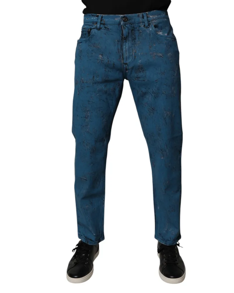 Dolce & Gabbana Blue Tie Dye Cotton Skinny Men Denim Jeans Elastane Clothing Blue