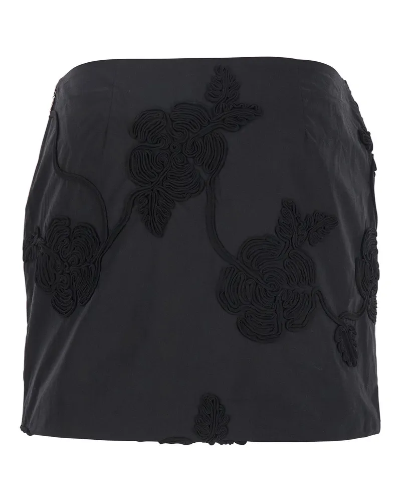 ROTATE Birger Christensen Women's Black Mini Skirt With 3d Floral Details Cotton Black