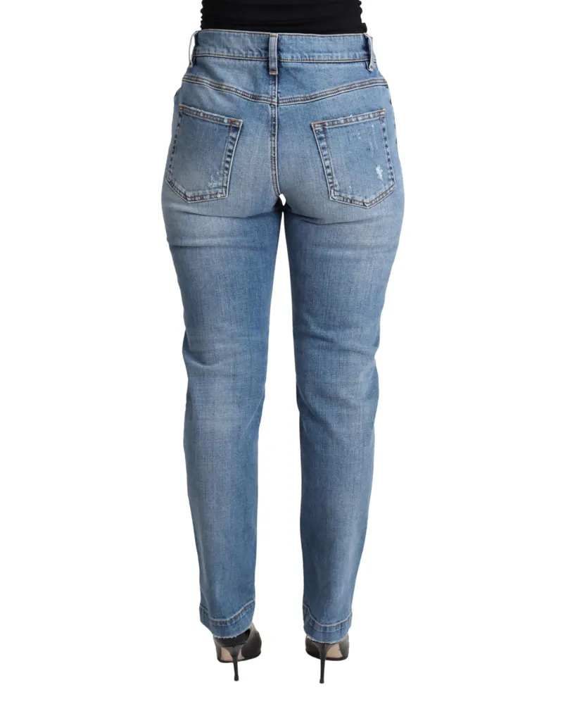 Dolce & Gabbana Women Blue Tattered Skinny Denim Cotton Blend Jeans Polyester Elastane Clothing Blue