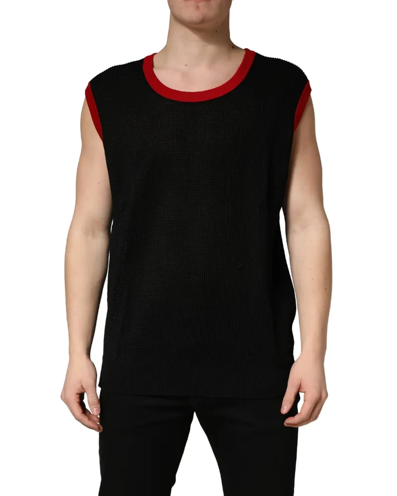 Dolce & Gabbana Black Crew Neck Sleeveless Men Knit Vest T-Shirt Cotton Polyester Black