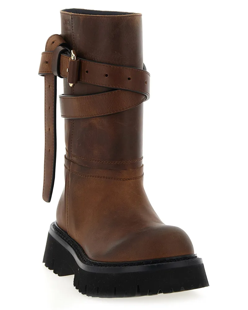 Moschino Leather Belt-Detail Boot — Brown Brown