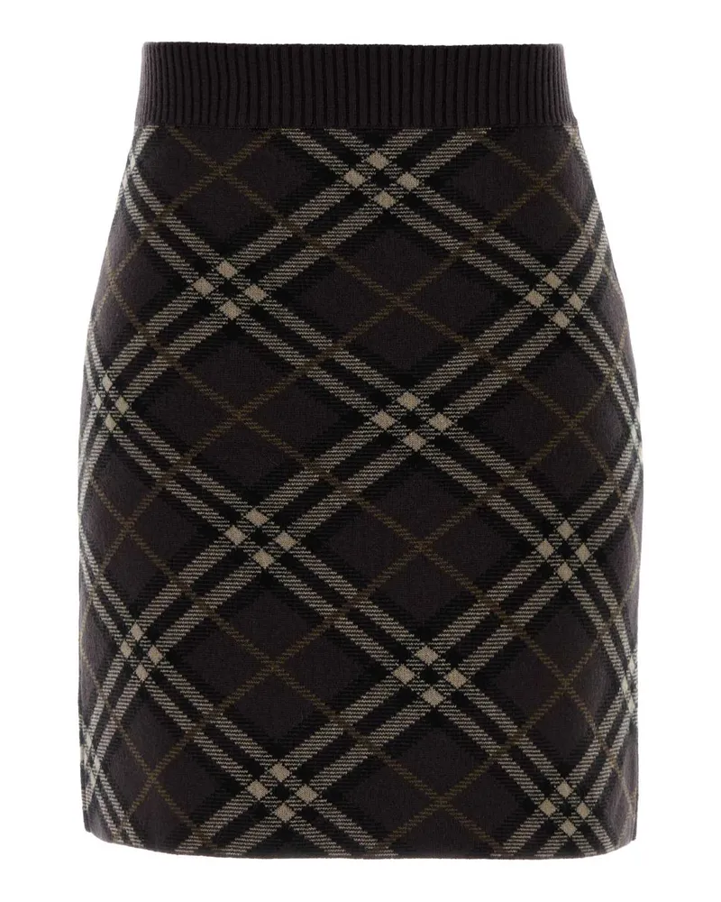 Burberry Women Embroidered Stretch Wool Blend Mini Skirt Truffleipcheck Gonne Black