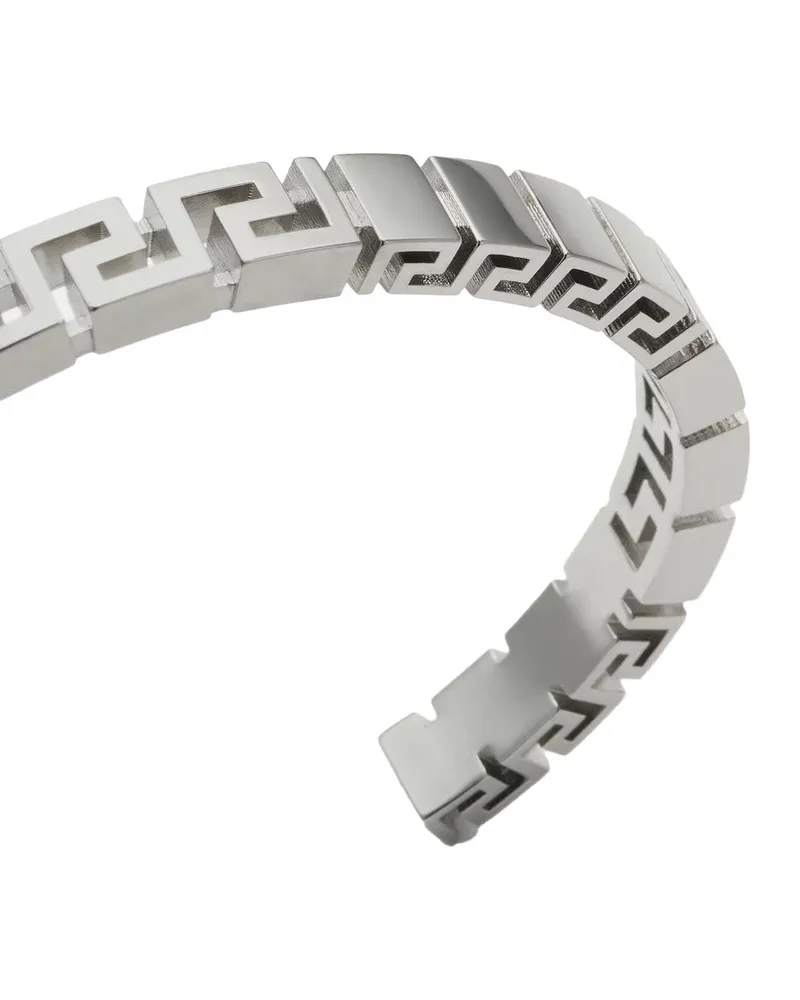 Versace Greca Motif Brass Cuff Bracelet — Silver 