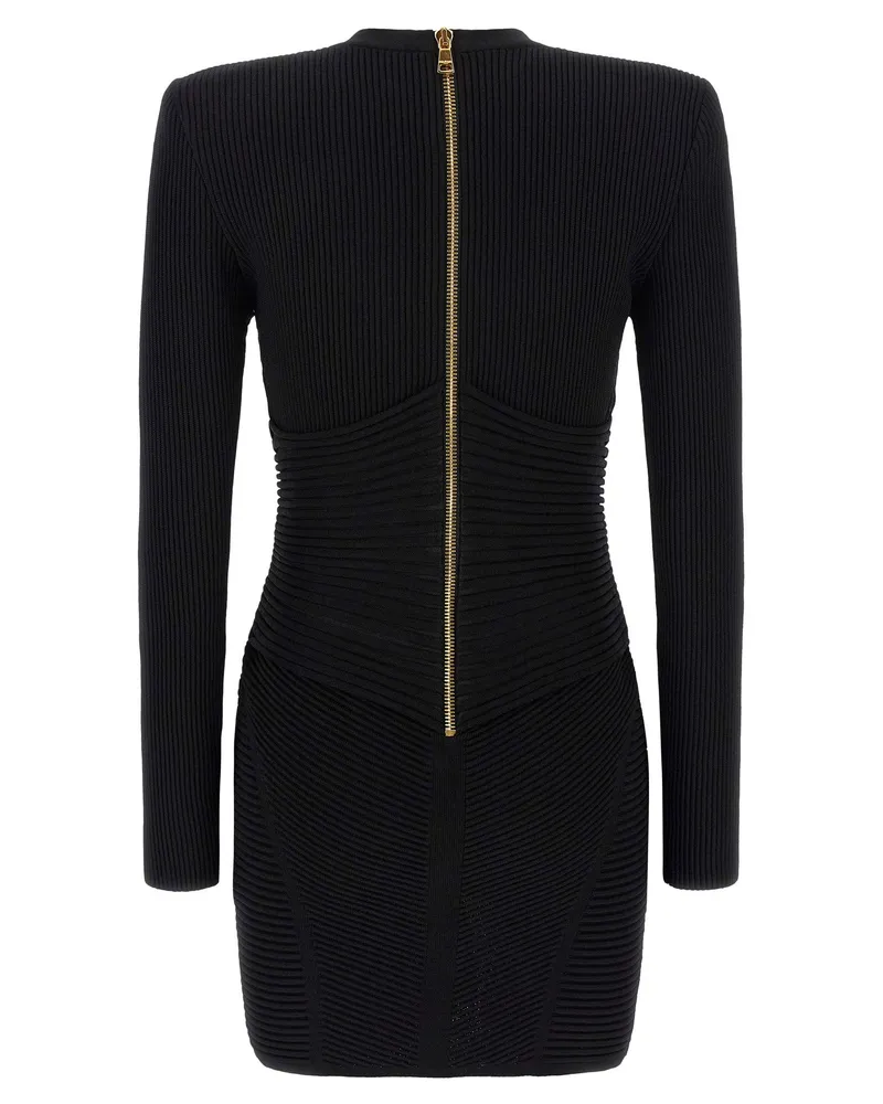 Balmain Ribbed Bodycon Stretch Knit Dress — Black Black