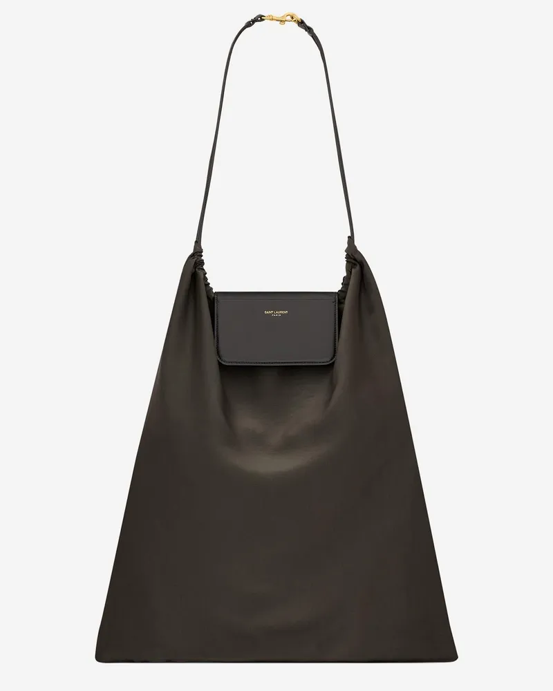 Saint Laurent Men's Clutch Bag Foldable Silk Satin And Leather Dark Brown Shoulder Brown