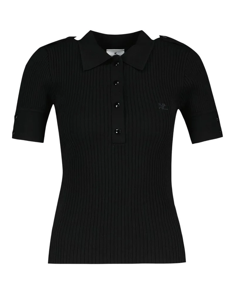 Courrèges Women Ribbed Cotton T-Shirt Black Black