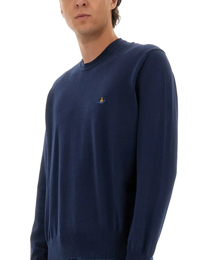 Vivienne Westwood Logo Cotton-Cashmere Blend Sweater — Blue Blue