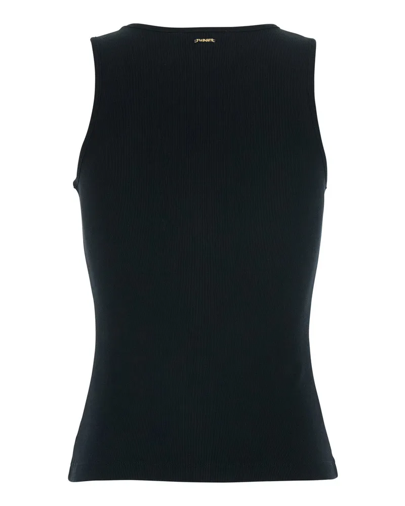 Twin-Set Women Sleeveless Top Black Cotton Tops Black
