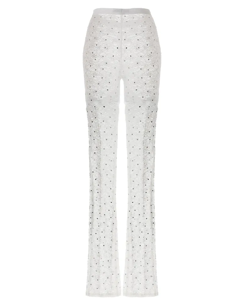 Alessandra Rich Rhinestone-Embellished Lace Leggings — White White