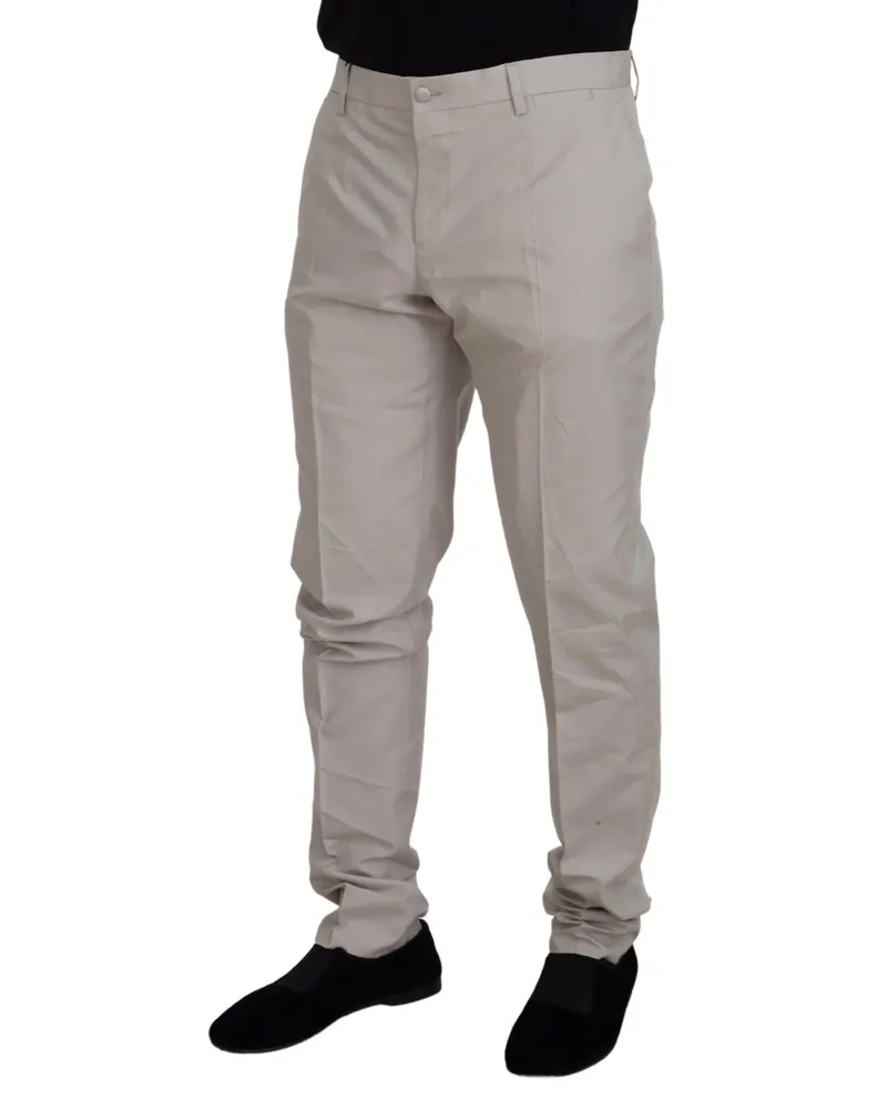 Dolce & Gabbana Men's Off White Silk Mid Waist Chino Pants Polyester Beige
