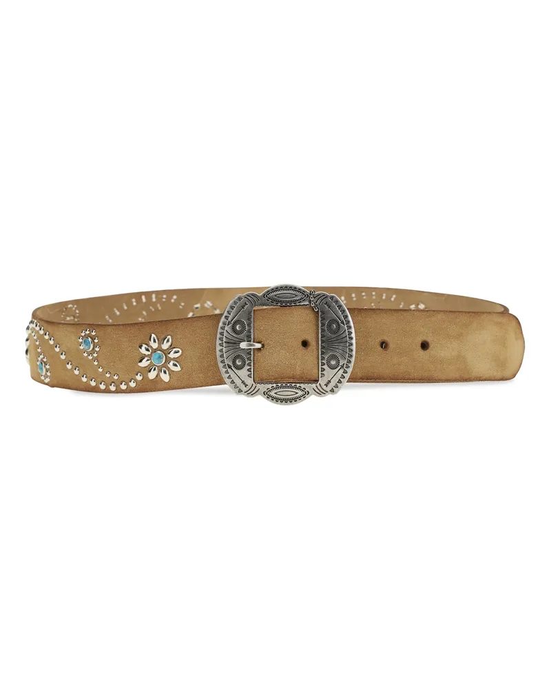 HTC Hollywood Trading Company Studded Suede Belt — Beige Beige