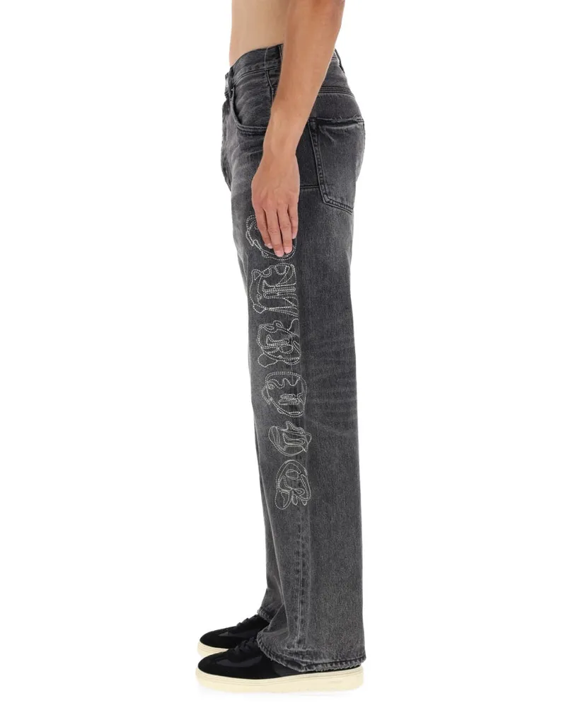 PURPLE BRAND Traced Gothic Wordmark Jeans — Black Black
