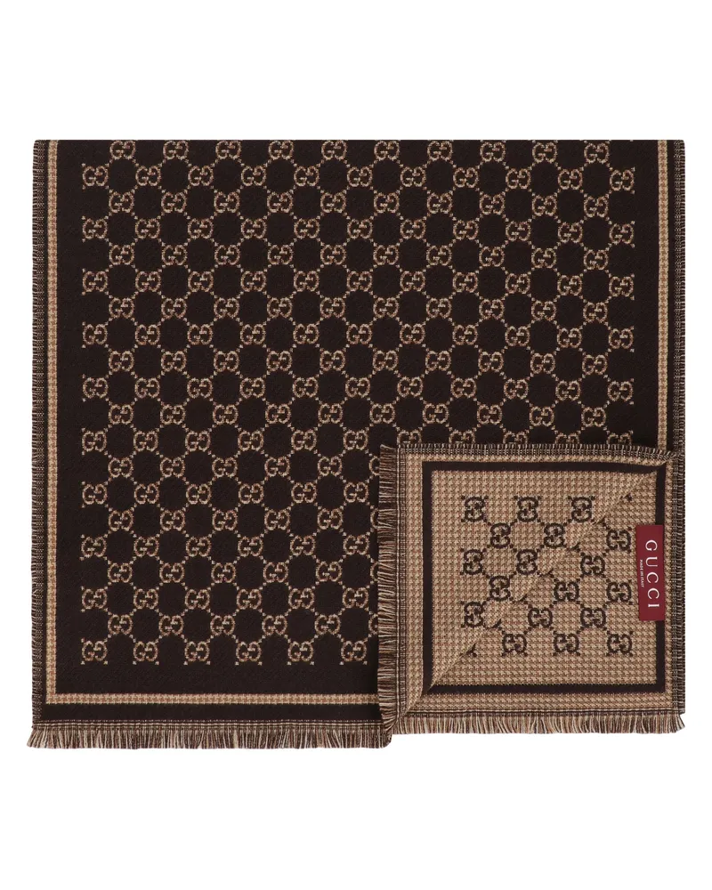 Gucci Men's Wool Scarf Gg Jacquard Coffee-Beige Coffee/beige Scarfs Brown