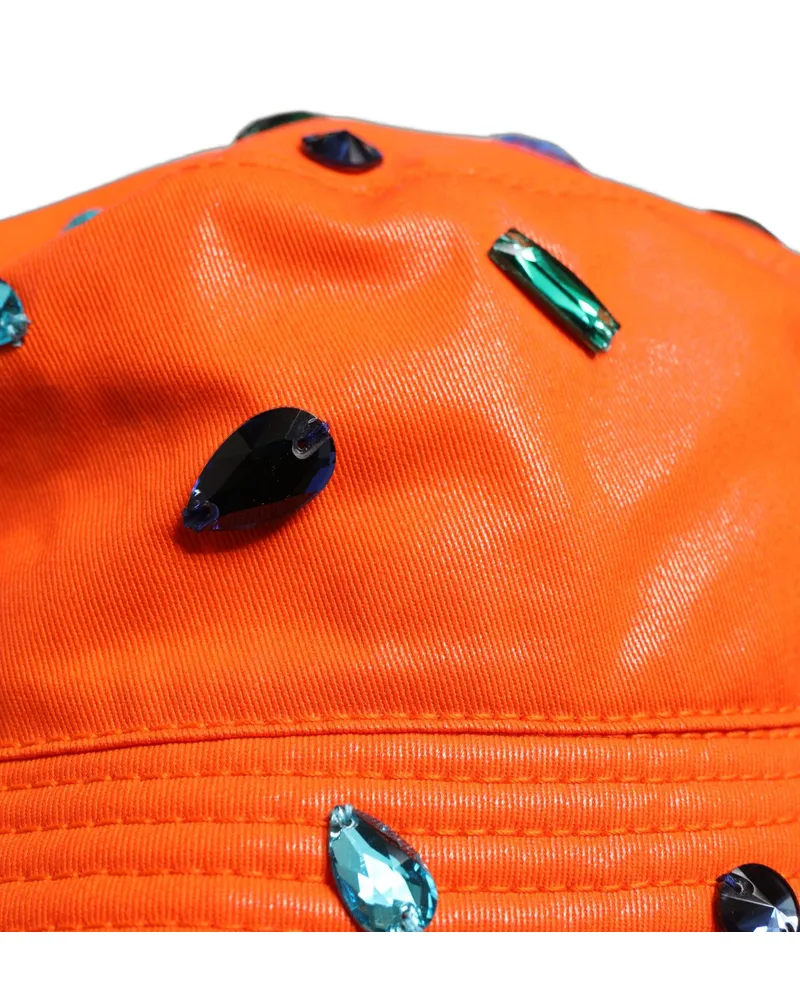 Dolce & Gabbana Women's Orange Crystal Embellished Bucket Fisherman Cap Hat Cotton Elastane Orange